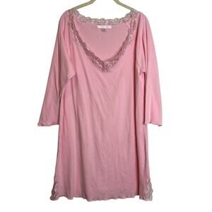Victorias Secret Nightgown XL Pink Long Sleeve Lace Trim Cotton Blend